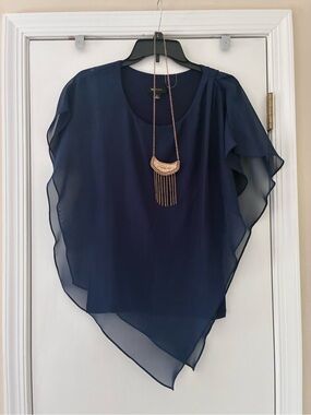 Women's Navy Layered Chiffon Asymmetric Blouse